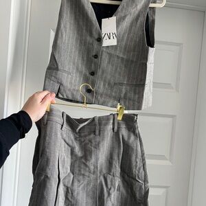 Zara Charcoal Pinstripe Vest and Skort Ensemble